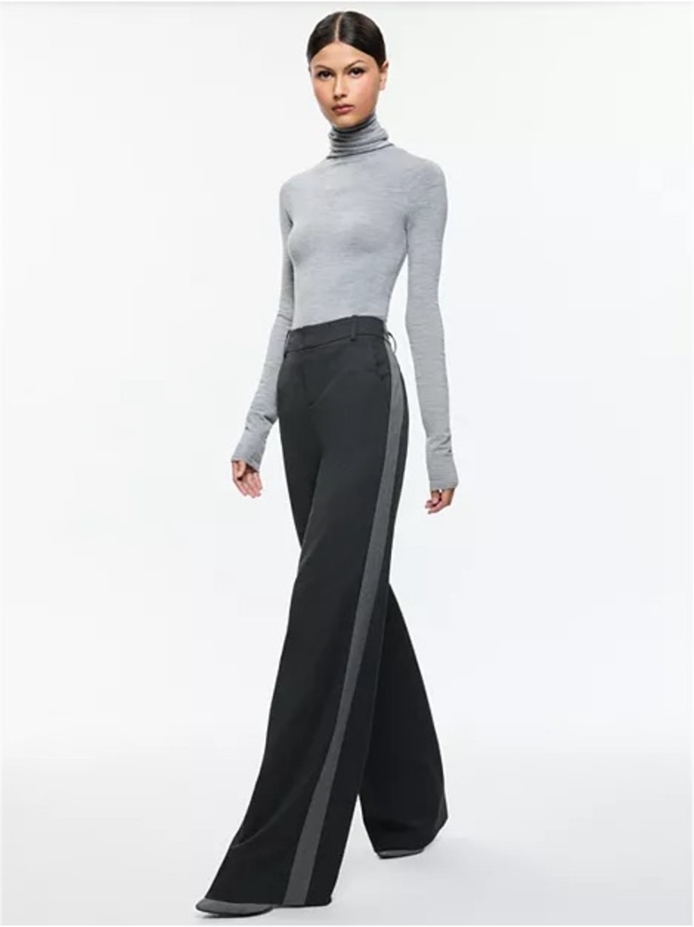 Alice + Olivia Mal Straight Leg Tux Stripe Pant Grey Melange size 4.